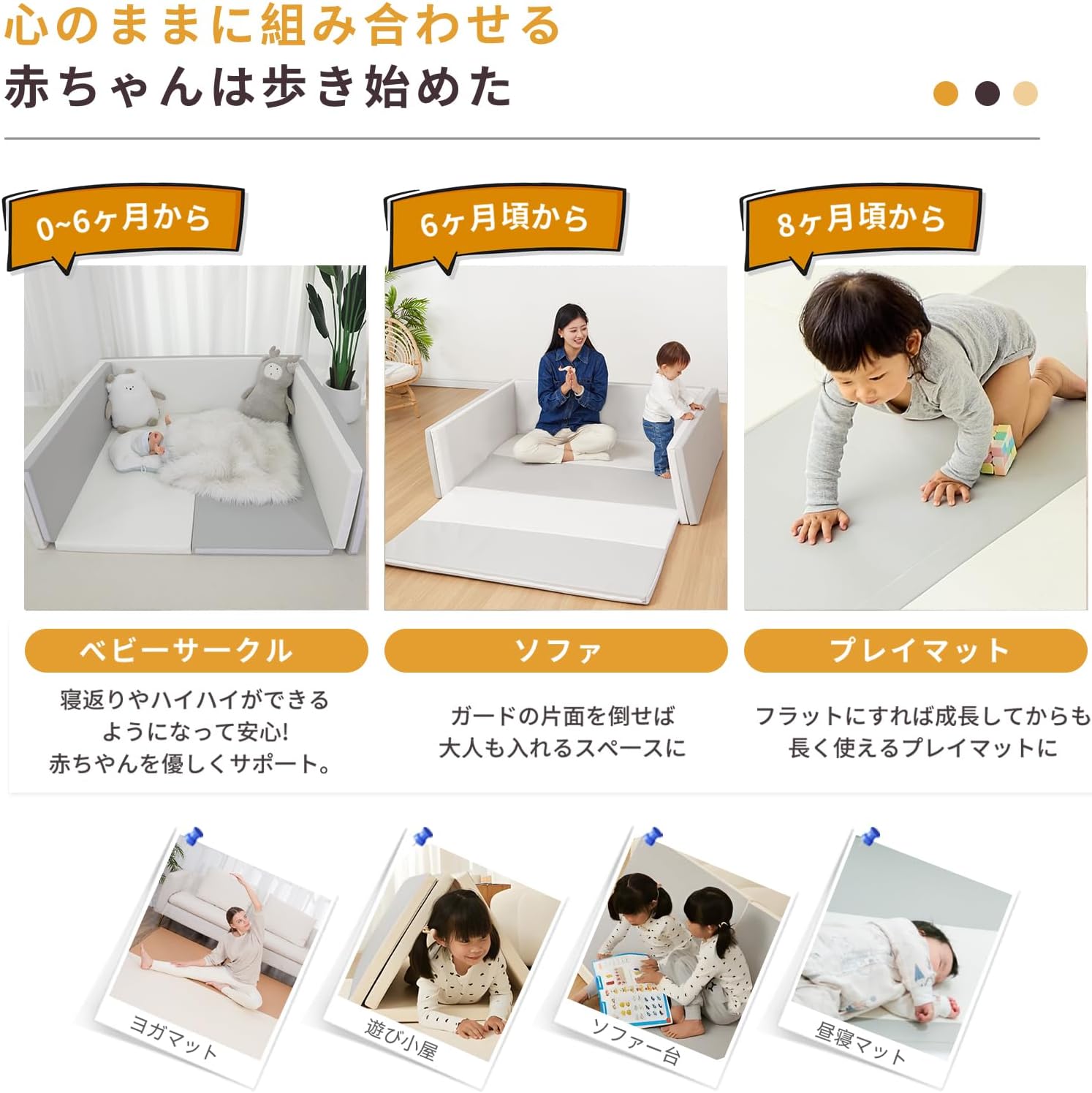 GU MODE Playpen Mat, Folding Play Mat, Played Cushion Mat, Double Layer, Safety Inspected, Soundproofing, Waterproof, Great for Kids Spaces (48.8 x 50.4 x 15.7 inches (124 x 128 x 40 cm), White/Gray)