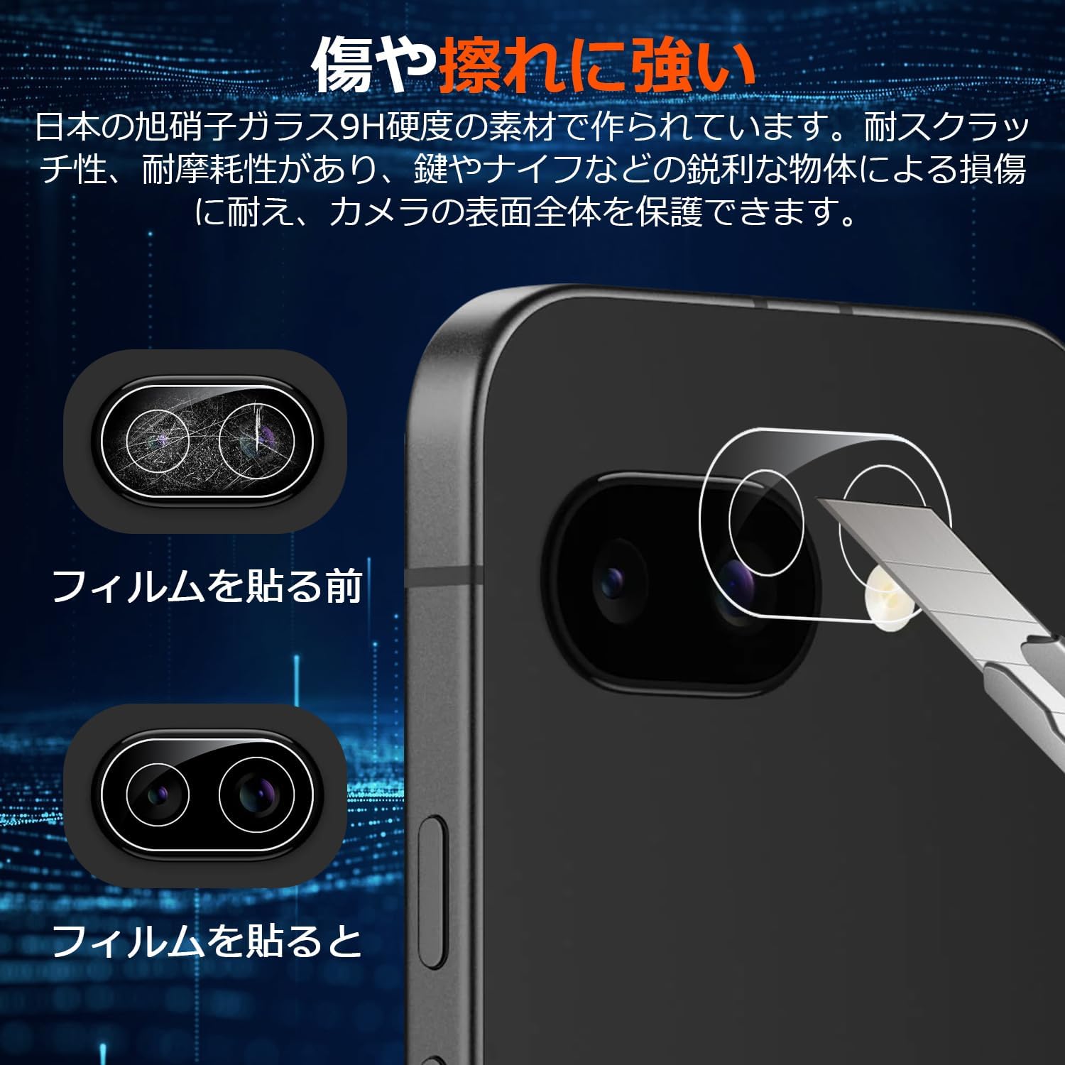 Google Pixel 9a Lens Film, Google Pixel 9a Camera Film (Set of 2), Made of Asahi Glass Material, Shockproof, 9H Hardness, Anti-Fingerprint, Full Protection, Easy Installation, Google Pixel 9a Camera
