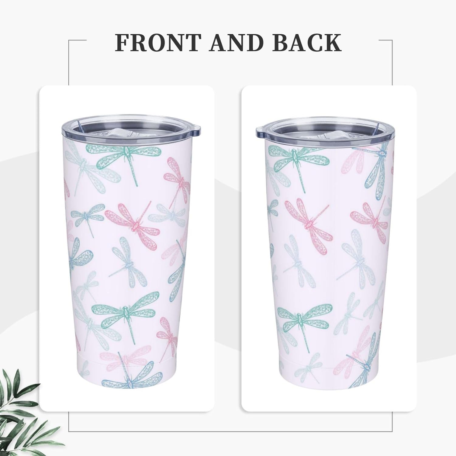 Dragonfly - Vaso de 20 onzas con tapa y popote para mujeres y hombres, taza aislada con diseño de libélula rosa y azul, para amantes de los animales, vaso de acero inoxidable de doble pared