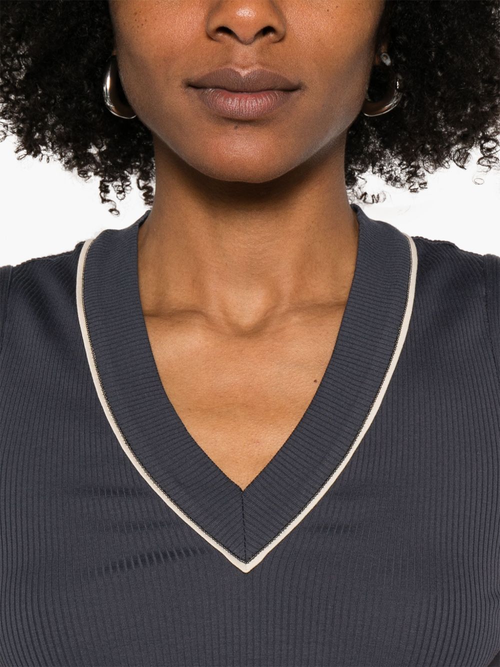 Brunello Cucinelli Cotton V Necked Top - Image 3