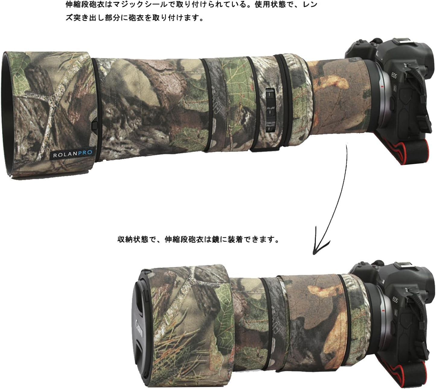 Rolanpro Lens Cover, Camouflage Coat for Telephoto Lens to Fit Canon RF 800mm F11 IS STM, Triple Layer Protection, Black and Dark Camo, Modern