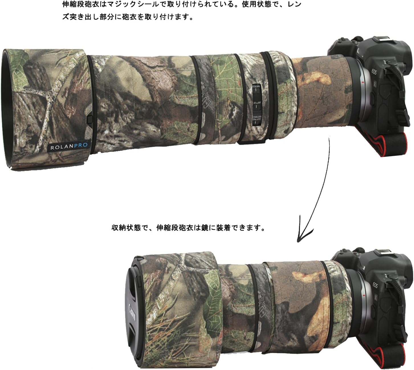 Rolanpro Lens Cover, Camouflage Coat for Telephoto Lens to Fit Canon RF 800mm F11 IS STM, Triple Layer Protection, Black and Dark Camo, Modern