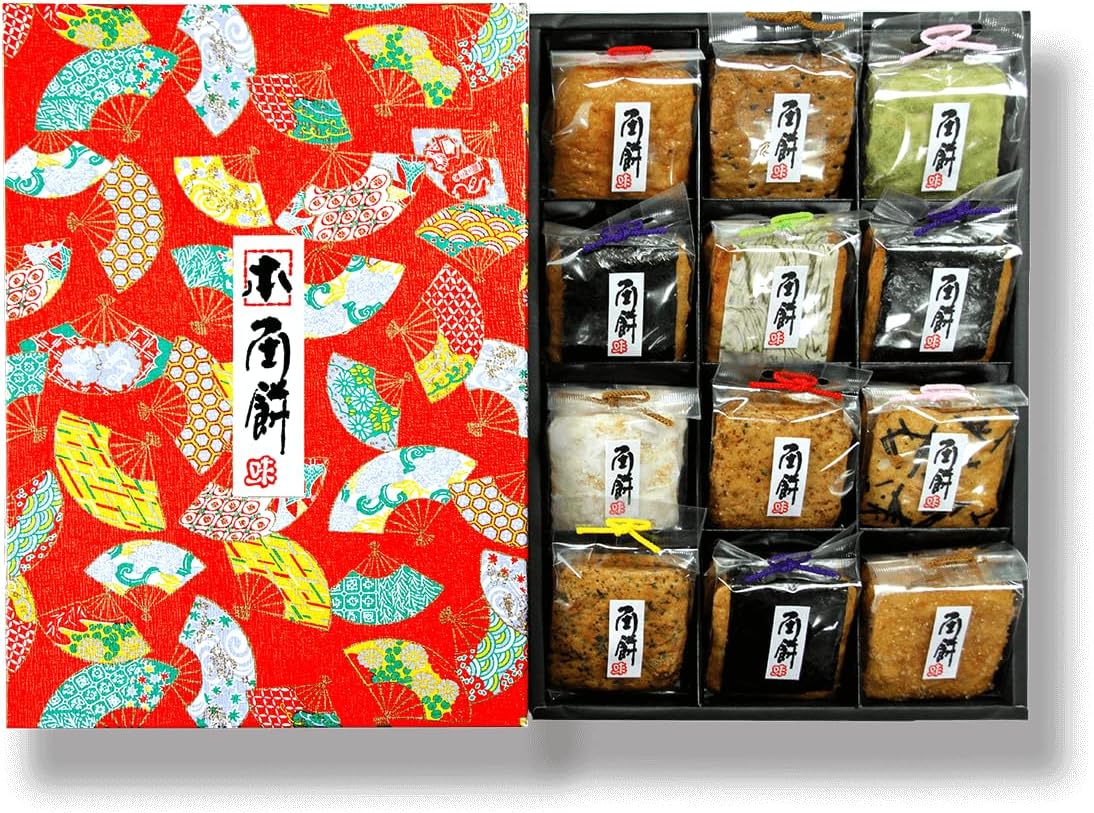 Soka Senbei Gift Set: 12-Shou Corner Mochi, 10 Varieties, 36 Pieces, Assorted, Domestically Produced, Glutinous Rice Used, Japanese Pattern, Comes in a Decorative Box