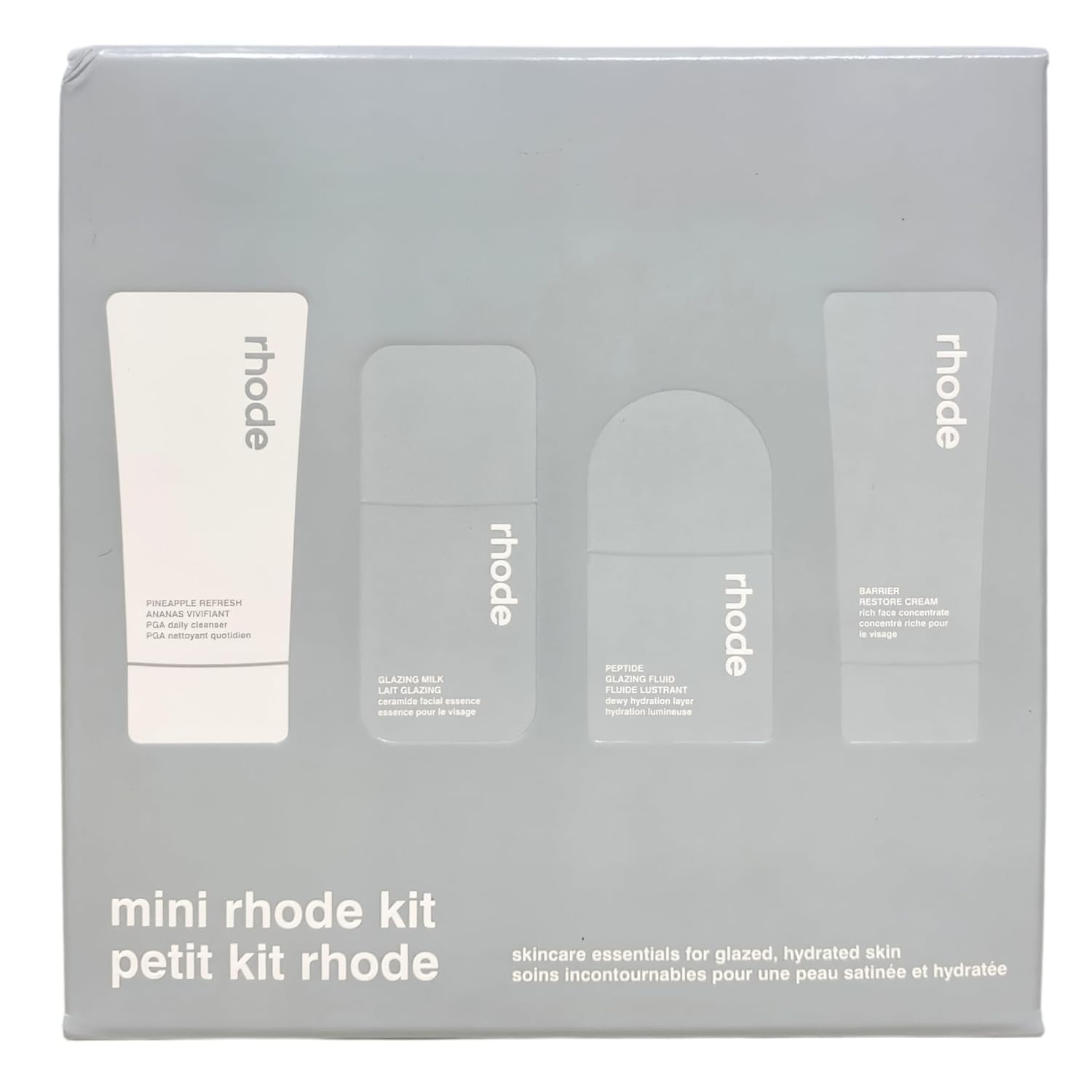 Rhode Mini Kit Glazed Skincare Essentials – 4-Piece Set with Cleanser, Glazing Milk, Peptide Glazing Fluid & Barrier Restore Cream