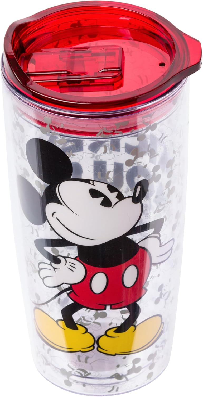 Silver Buffalo Disney Vintage Mickey Mouse Since 1928 - Vaso de viaje de doble pared con tapa de cierre deslizante, 20 onzas