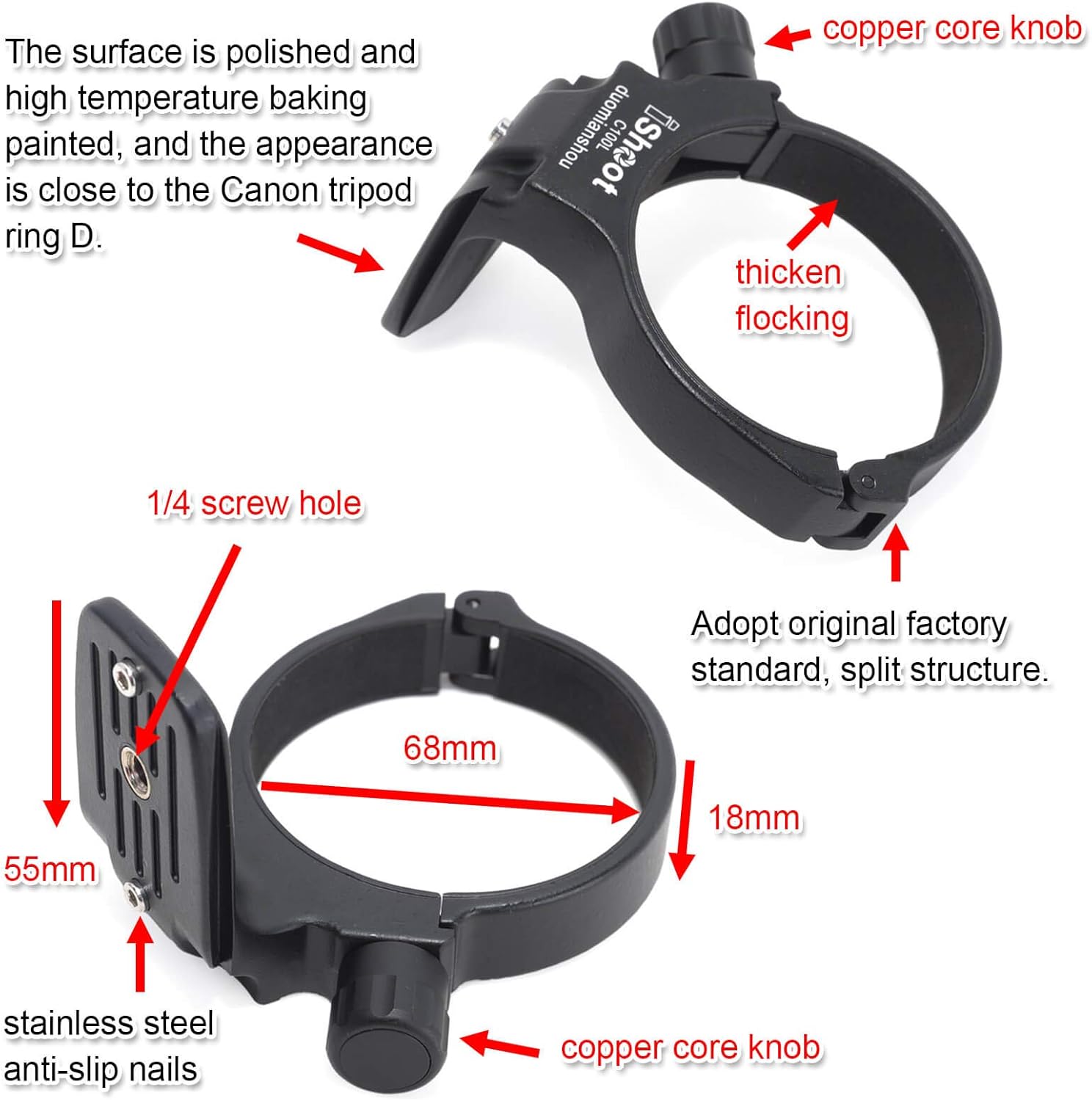 Camera Ring Tripod D, Canon Lens Compatible, EF 100mm f/2.8L Macro IS USM Compatible, Lens Support Collar, Lens Bracket Collar, Tripod Socket, Tripod Mount Ring, Arca-swiss fit Quick Release Plate for