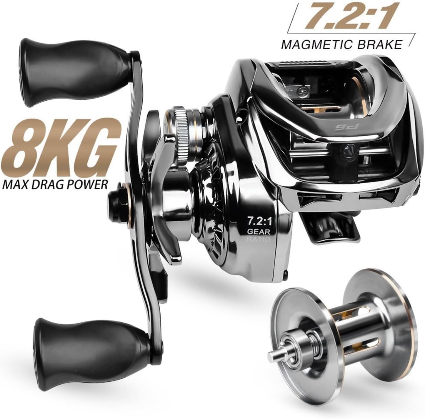 ベイトリール 遠投 7.2:1 防バックラッシュ設計 5+1BB ドラグ音付き