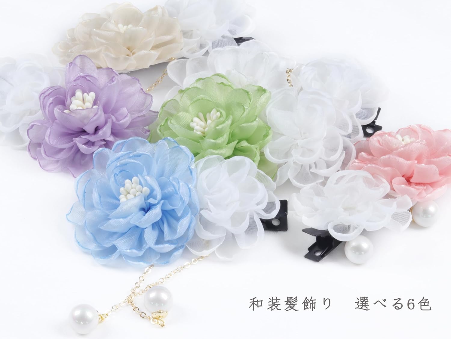 NANA Handmade Hair Ornament, Clip, Swaying Pearl Beads, Yukata, Kimono, Fireworks Display, Simple, Small Flowers, Short, Hakama, Ping Pong Mom, Shichi-Go-San