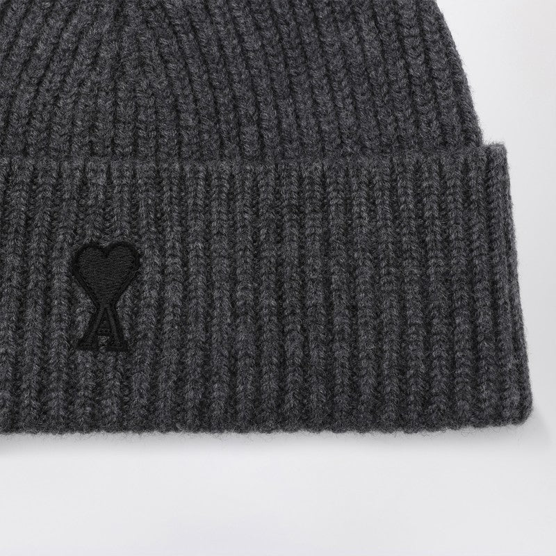 Ami Ami Paris Ami De Coeur Grey Wool Beanie - Image 3