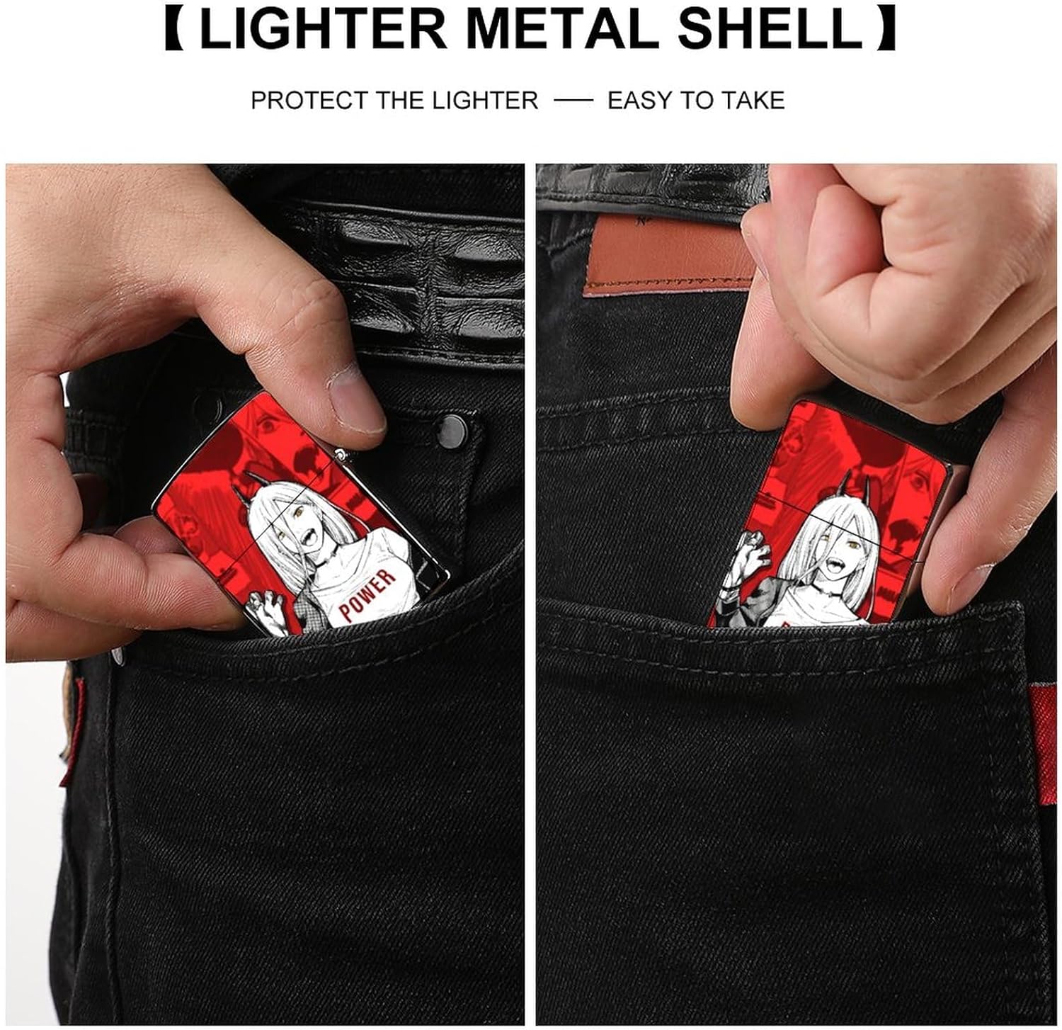 Zippo Lighter, Lighter Case, Outer Case, Chainsawman Anime Pattern, Surroundings, MoE Goods, Stylish, [Rust Proof, Aviation Metal Material, Abrasion-Resistant], Outer Protective Shell, Metal