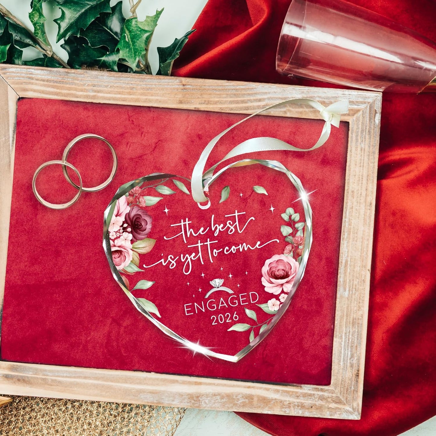 Regalos de compromiso para parejas 2026, adorno de compromiso de cristal 2026 – Adorno de rosa con lo mejor está por venir para hija, regalos recién comprometidos para pareja, amiga, prometida