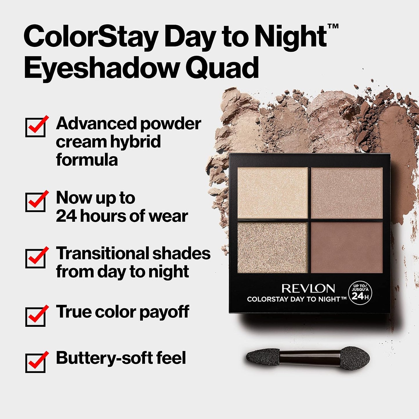 Revlon ColorStay Day to Night Eyeshadow Quad, Longwear Shadow Palette with Transitional Shades and Buttery Soft Feel, Crease & Smudge Proof, 530 Seductive, 0.16 Oz