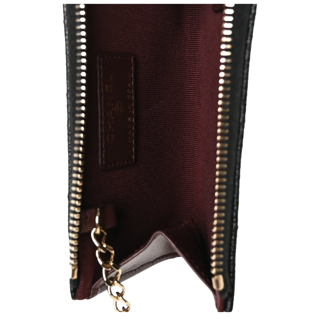 CHANEL 26S 'QUILTED CAVIAR LEATHER' ZIPPED CARDHOLDER KEYCHAIN