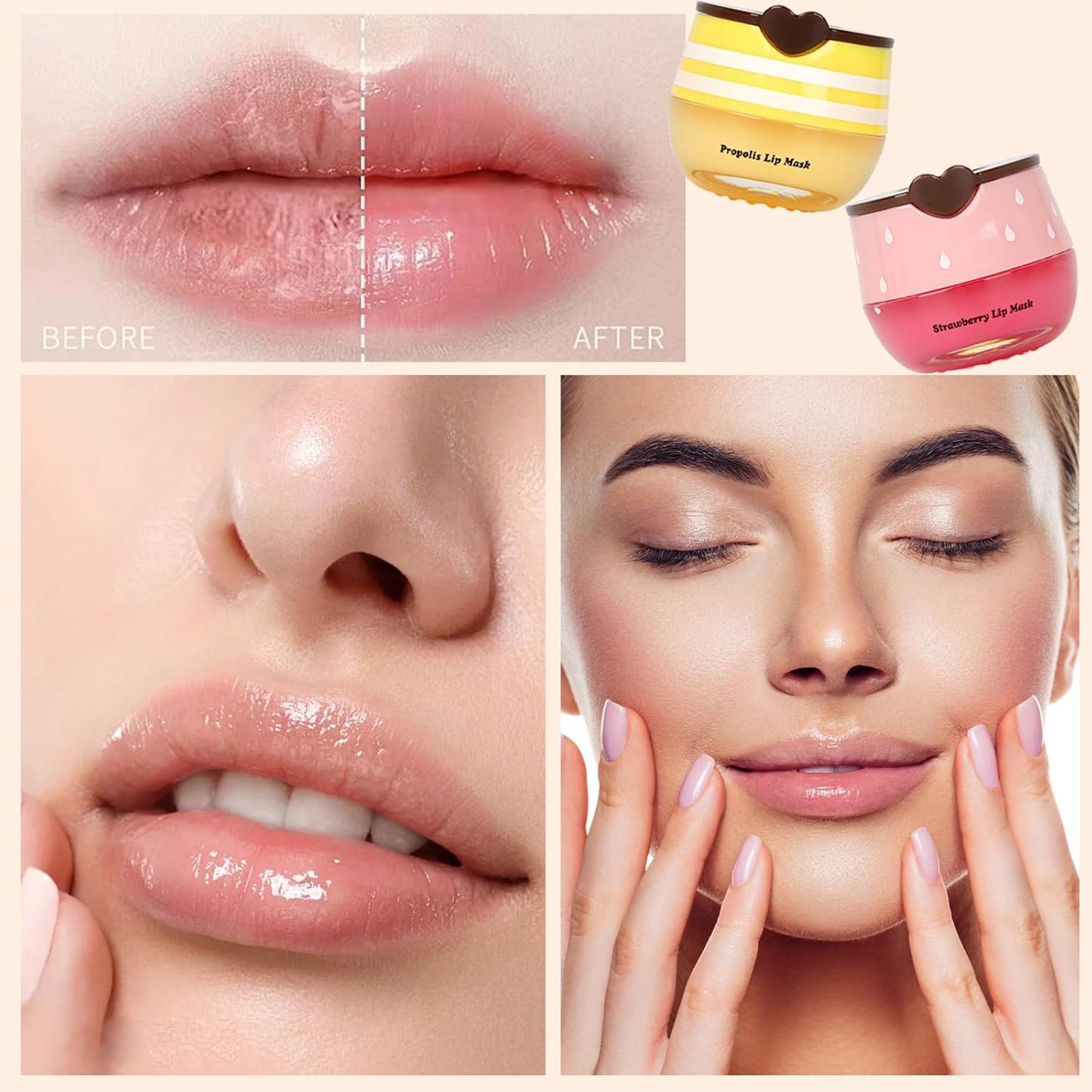 2 piezas de mascarilla labial de miel de abeja, mascarilla labial de miel y fresa, bálsamo labial de propóleo hidratante con palo - Exfoliante labial hidratante para prevenir la prevención de labios