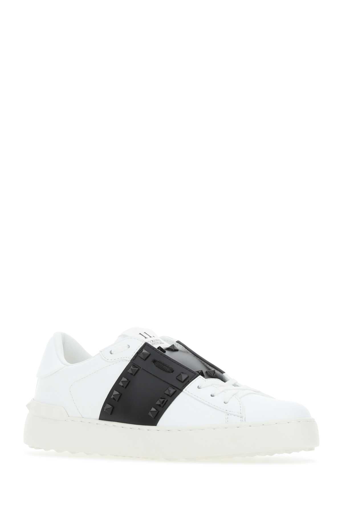 Valentino バレンティーノガラヴァニホワイトレザーロックスタッドブラックバンド付き無題のスニーカー - Image 3