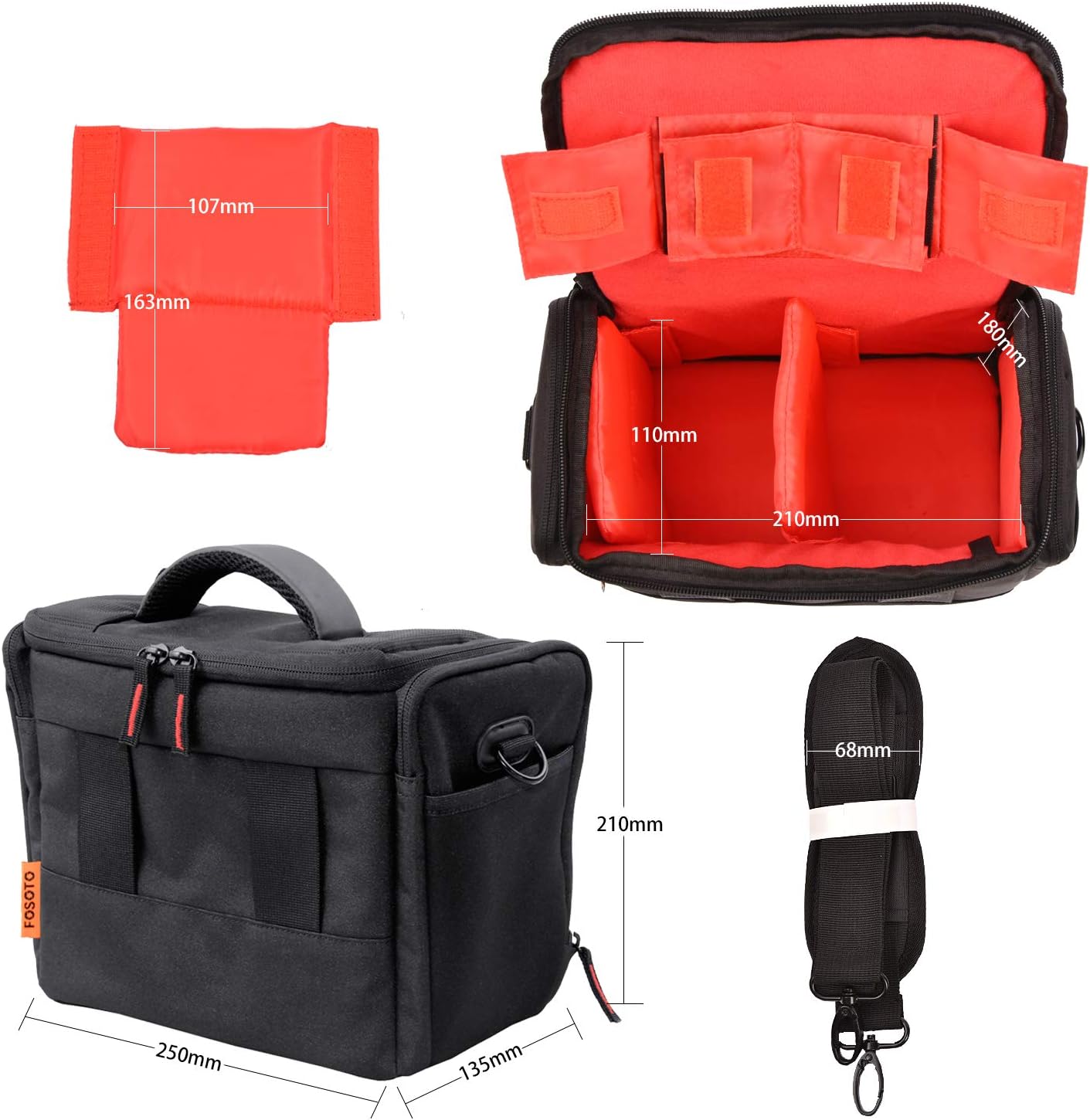 FOSOTO 防水カメラバッグ 一眼レフ 3WAY 大容量 三脚収納 ショルダーバッグ レインカバー付き Nikon Canon Olympus Sony Panasonic対応 ナイロン製 ブラック