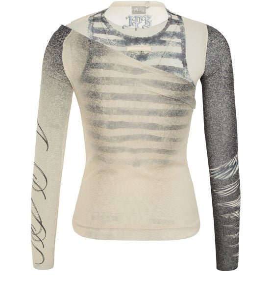 JEAN PAUL GAULTIER Double layer printed mesh long sleeves top - Image 3