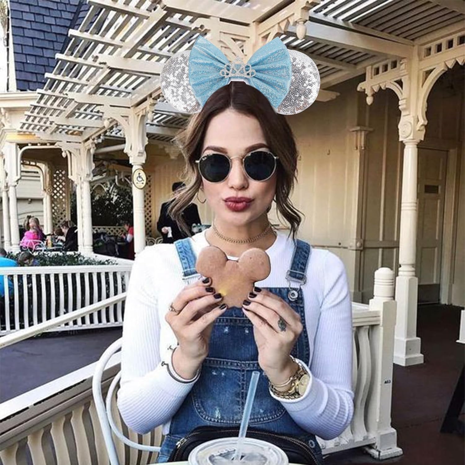 DRESHOW Minnie Ears Headbands Mouse Ears Sequins Bow Headbands Adjustable Elastic Headband Sequins Party Decoration Costume Cosplay for Women