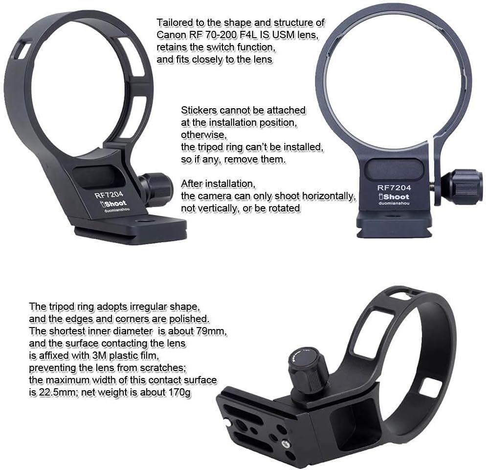 iShoot Camera Ring Tripod Mount, Tripod Mount Ring, Lens Support Collar, Lens Bracket Collar, Tripod Socket, Compatible with Canon RF 70-200 f/4L IS USM