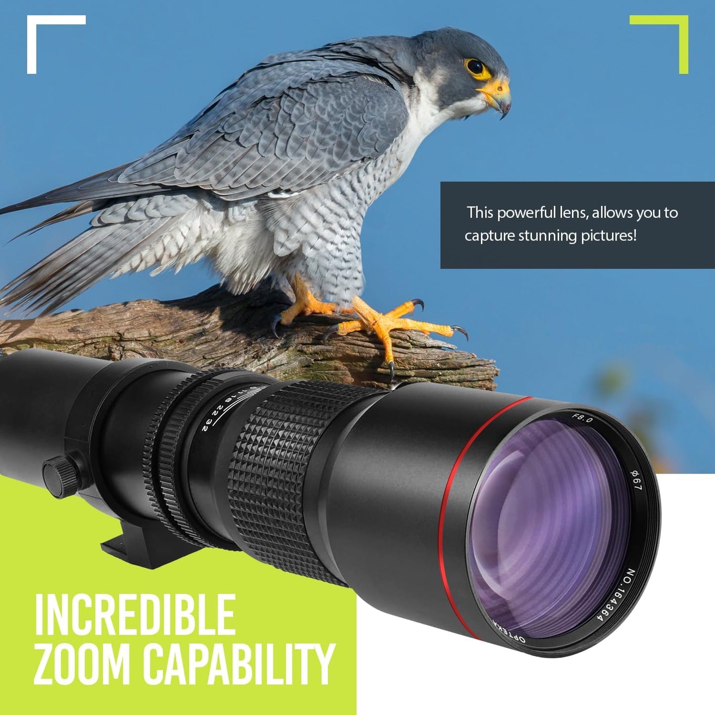 High Power 500mm f/8 Manual Telephoto Lens for Canon EOS R EOS R3 EOS R5 EOS R6 EOS R7 EOS R8 EOS R50 EOS R100 EOS RP Mirrorless Cameras