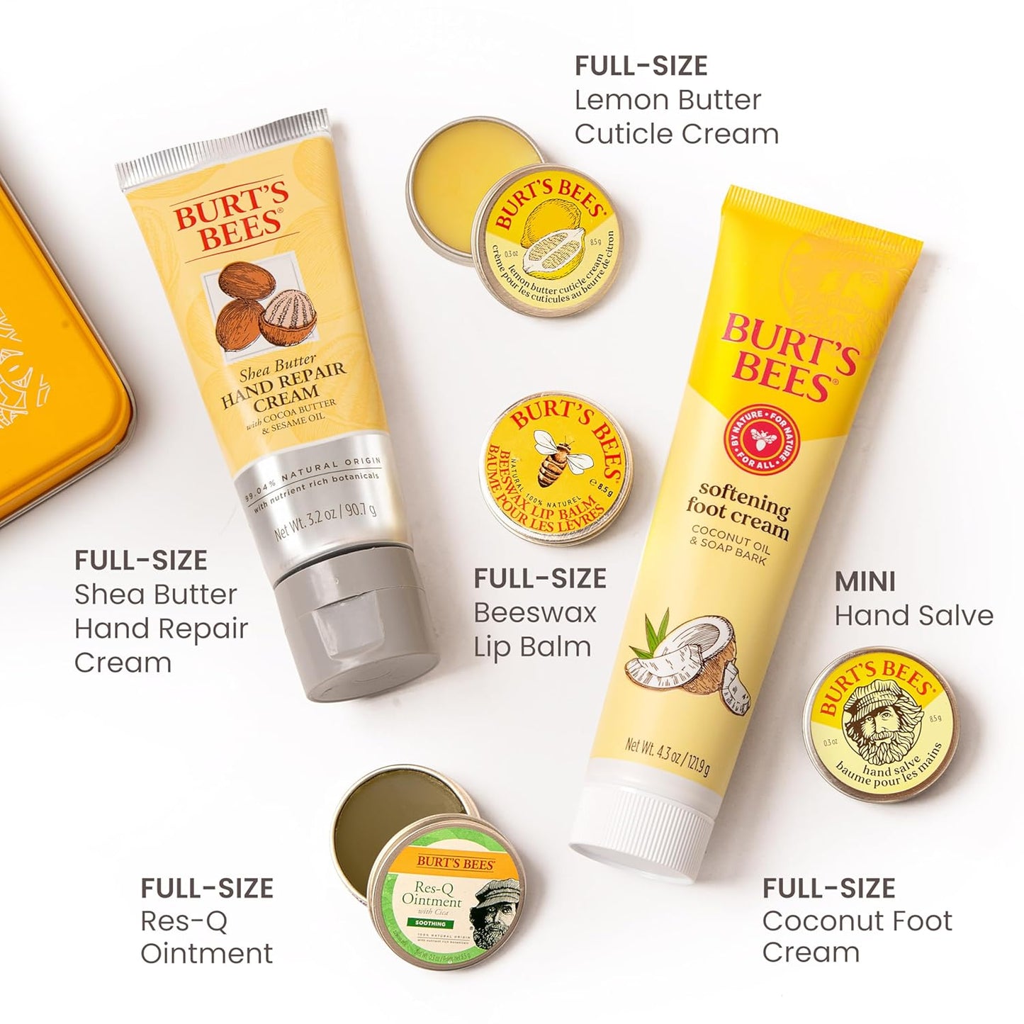 Ideas de regalos de Burt's Bees - Set clásicos, 6 productos en lata de regalo – Crema para cutículas, bálsamo para manos, bálsamo labial, ungüento Res-Q, reparación para manos y crema para pies