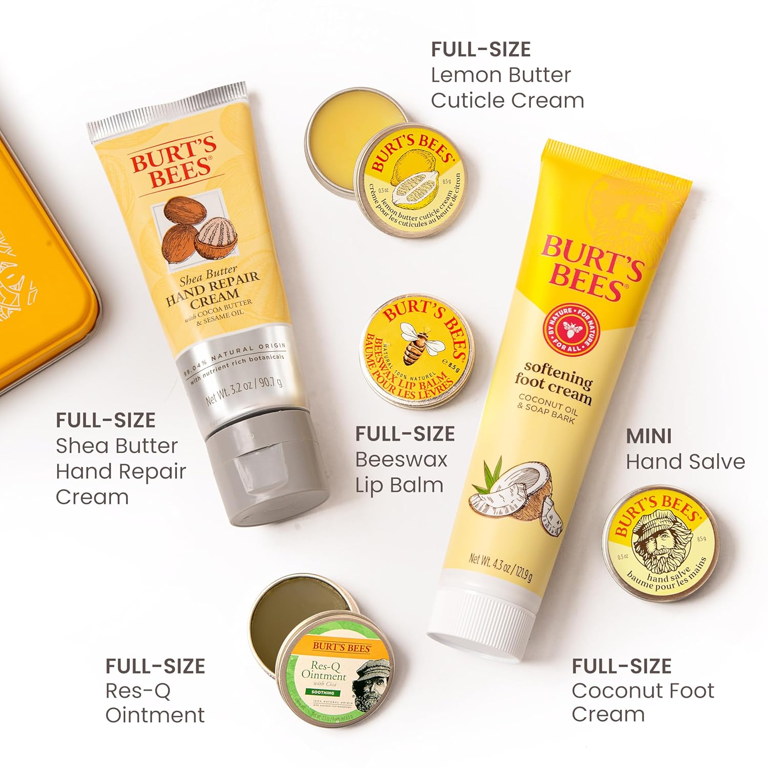 Ideas de regalos de Burt's Bees - Set clásicos, 6 productos en lata de regalo – Crema para cutículas, bálsamo para manos, bálsamo labial, ungüento Res-Q, reparación para manos y crema para pies