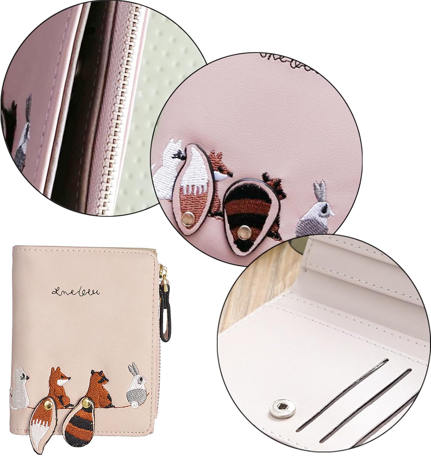 Mini Wallet, Leather Coin Purse, Cartoon Wallets, for Storing and Protecting ID Cards, Credit Cards, Money, Photos (Pink)