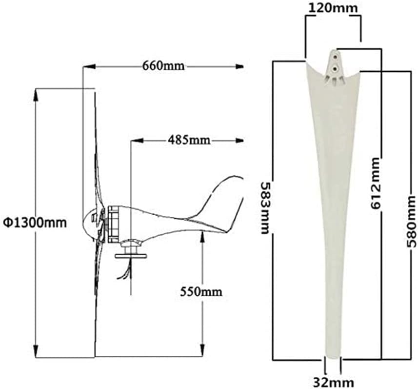風力タービン、6ブレード+コントローラー風力タービン 水平ホーム風力発電機 パワー風車 エネルギータービン 充電、12V (24V)