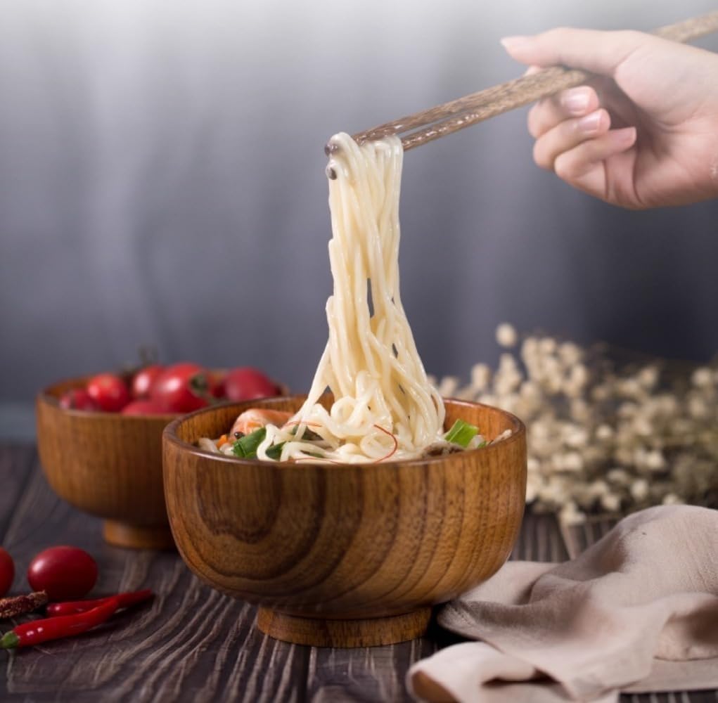 Negosuナチュラルナツメ茶碗丼、木製スプーン箸食器セット、ラーメン子供茶碗、うどん、そばつゆインスタントラーメンボウル (18*8cm,A) [並行輸入品]