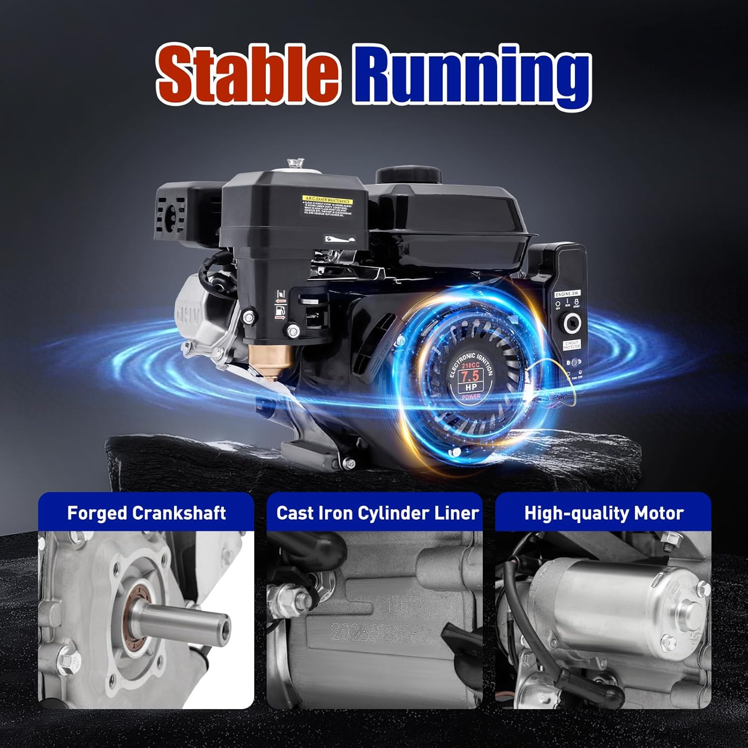 7.5 HP 4 Stroke Gas Engine Motor 212CC Electric Start Horizontal Engine Go Kart Engine Motor Portable Generator for Compressor Generator