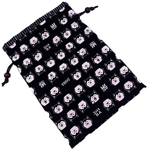 Handmade Workshop FUJITA Drawstring Bag, Lined, Japanese Pattern, Shark Skin Crest x Black, Made in Japan, Misu Book Bag