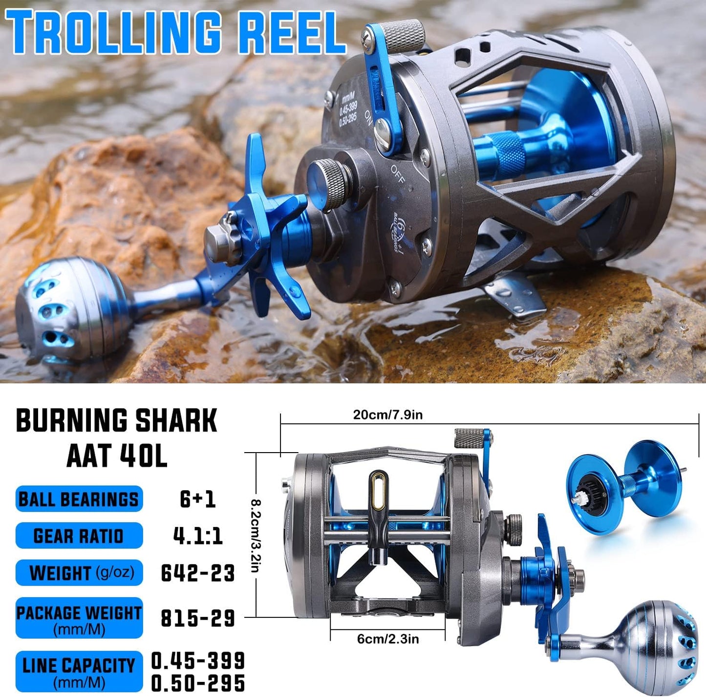 Trolling Reel Saltwater Level Wind Reel Drag Reel for Boat Fishing Saltwater Sea Bass Grouper Salmon