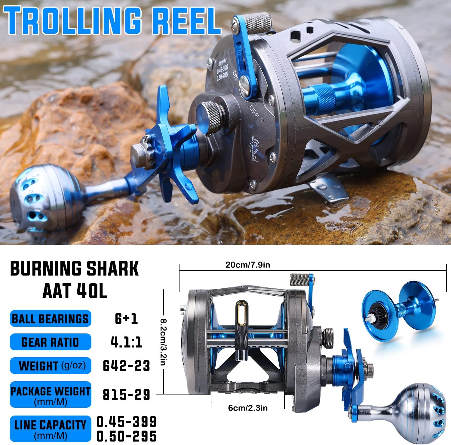 Trolling Reel Saltwater Level Wind Reel Drag Reel for Boat Fishing Saltwater Sea Bass Grouper Salmon