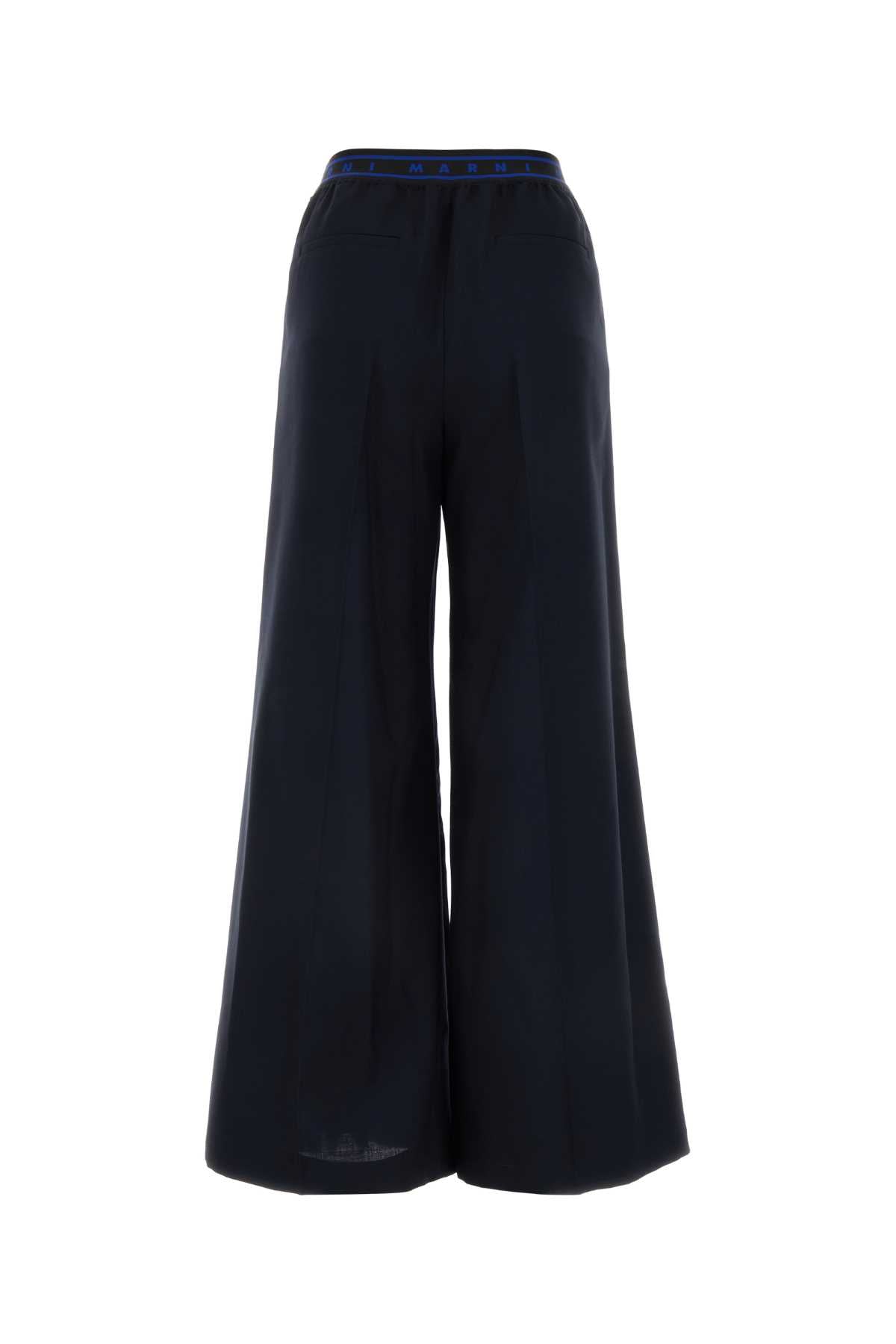 Marni マルニミッドナイトブルーウールワイドレッグパンツ - Image 3