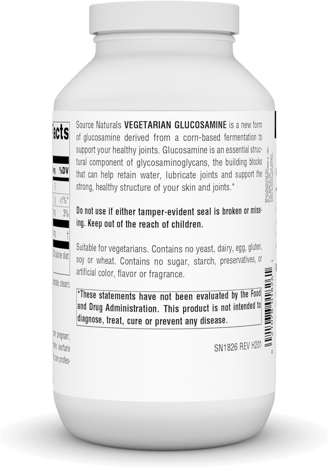 海外直送品Source Naturals Vegetarian Glucosamine, 240 Tabs 750 mg