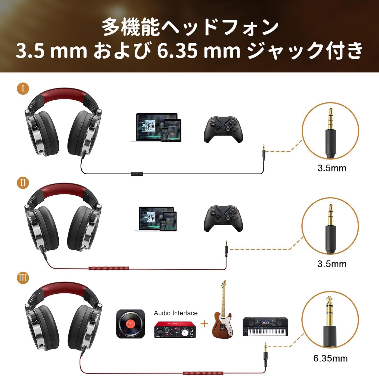 OneOdio Pro 10 Over Ear Headphones Wired Bass Headphones with 50mm Driver 6.35 & 3.5mm Jack for DJ Monitoring Headphones Recording Mixing Studio Monitoring Guitar Podcast for Mobile Phone PC MP3/4 Red