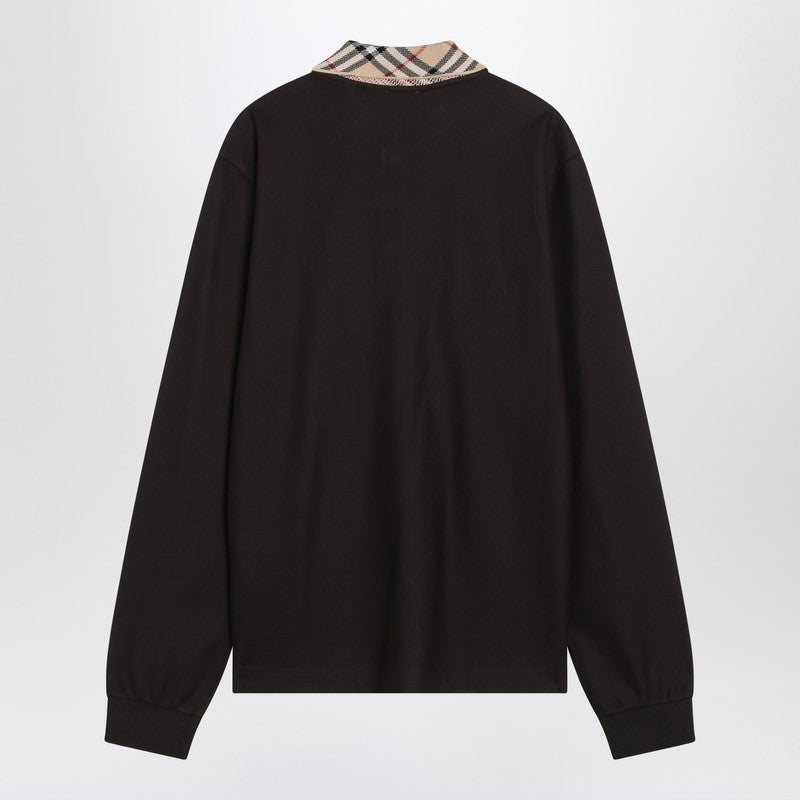 Burberry チェックカラー付きバーバリーブラウンポロシャツ - Image 3