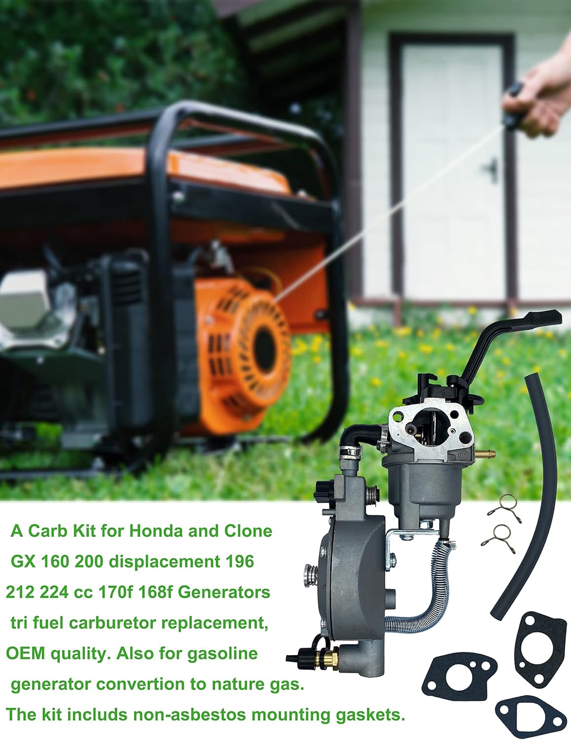 YAMAKATO 発電機 キャブレター ホンダ クローン ジェネラック プレデター チャンピオン GX160 GX200 163cc 196cc 212cc 224cc 天然ガスまたはガソリンで稼働