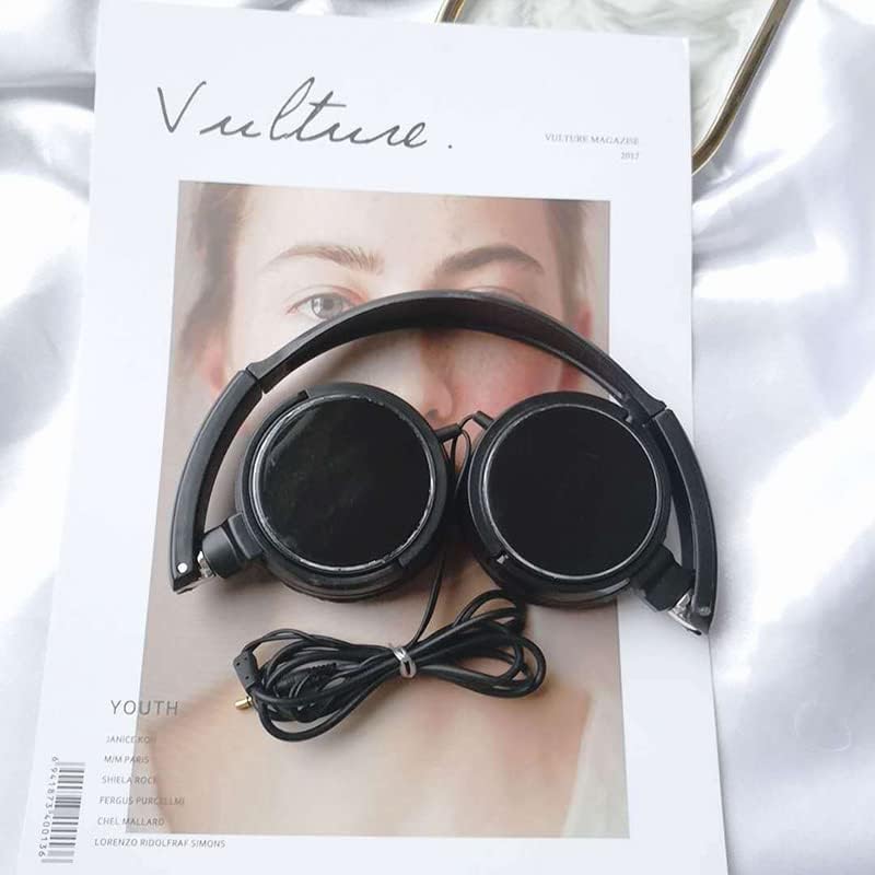 Wired Headphones Foldable Extendable Deep Bass Earphones Over-Ear Sealed Telework Online Classroom Children Musical Instrument Practice Music Watching Gaming (Black)