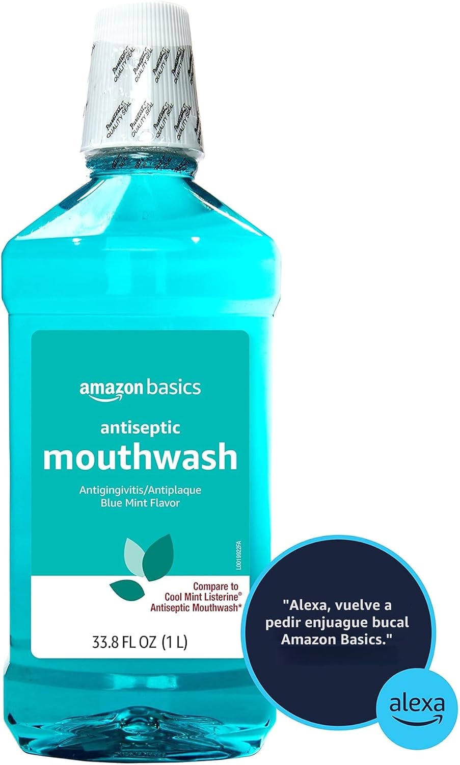Basics Enjuague bucal antiséptico, menta azul, 1 litro, 33.8 onzas líquidas, 1 paquete (anteriormente Solimo)