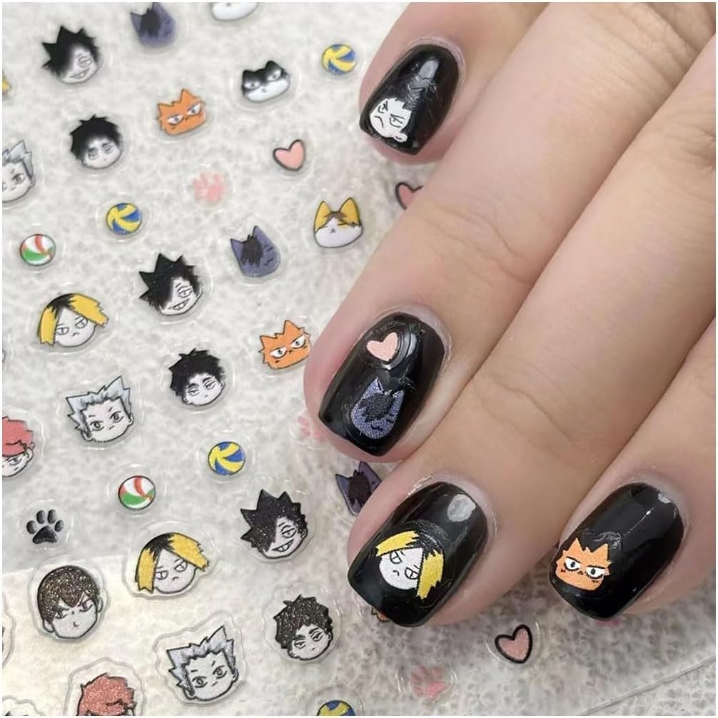 Haikyu Goods, Nail Stickers, Set of 2, Embossed, Nail Stickers, 3D, Cute, Character, Nail Art, Deco Material, DIY, Shouyo Hinama, Toyo Kagayama, Toru Oikawa, Solo Nail Polishing, Tetsuro Black Tail (1 piece)
