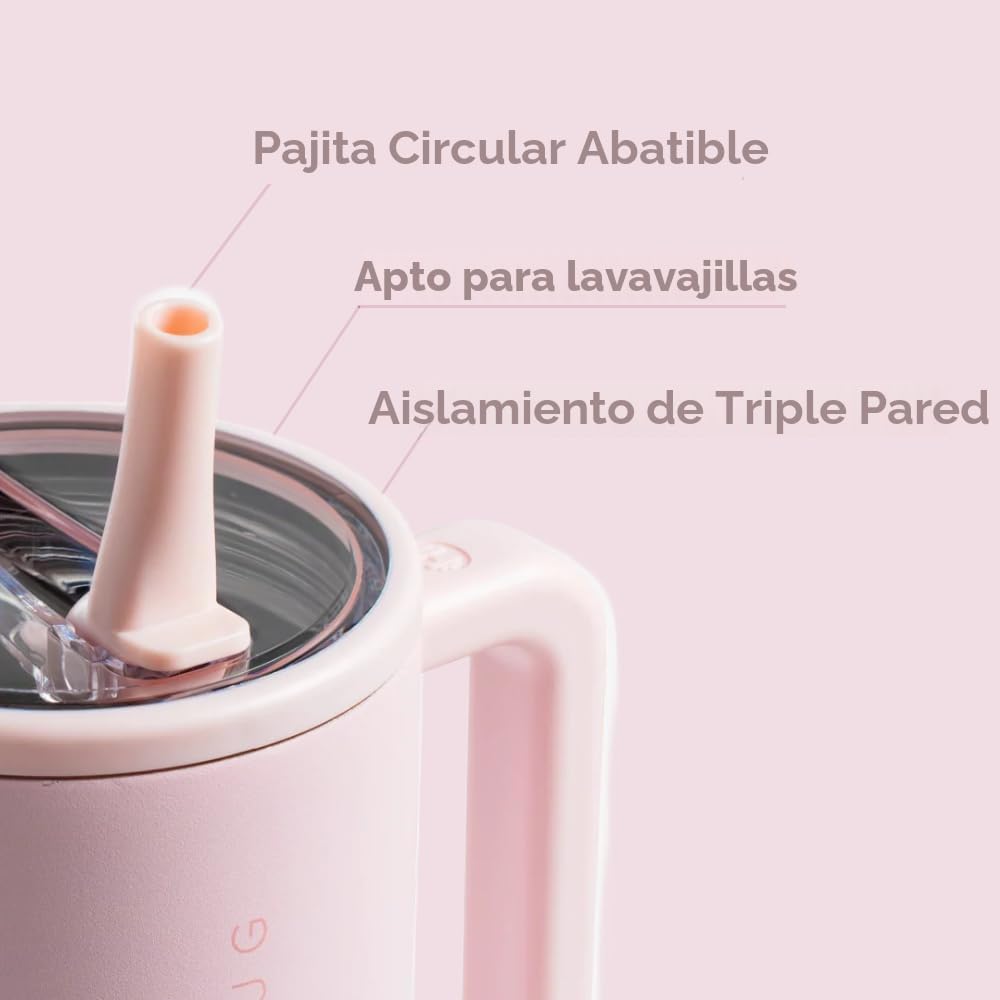 HydroJug Traveler - Botella de agua 32 oz con asa y pajilla abatible, apto para soporte para vasos, resistente a fugas, reutilizable, aislado, acero inoxidable y base de goma, unisex, rosado arena