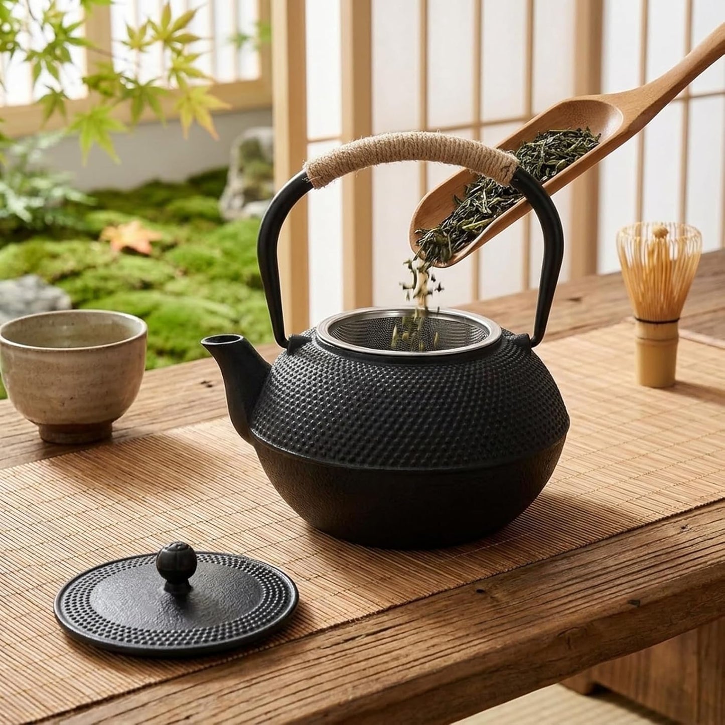 鉄瓶 急須 やかん・ケトル 誘導加熱式・直火対応 茶こし付き 鉄分補給 おしゃれ 伝統工芸品 贈り物（誕生日・結婚・新築・クリスマス） 家庭用・業務用 容量1200ミリリットル 直火可 (1200ML,A)