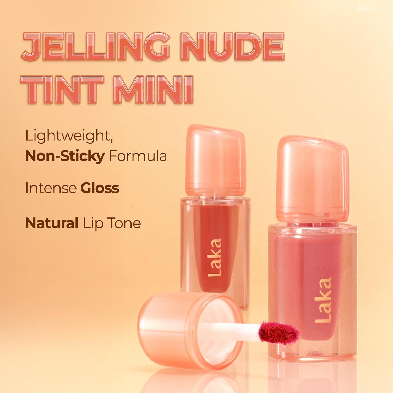 Laka Jelling Nude Gloss Mini, 1.9g/0.07oz, Aceite labial hidratante traslúcido sin manchas, no pegajoso, brillo nutritivo para un aspecto fresco y brillante, vegano, maquillaje de belleza limpia