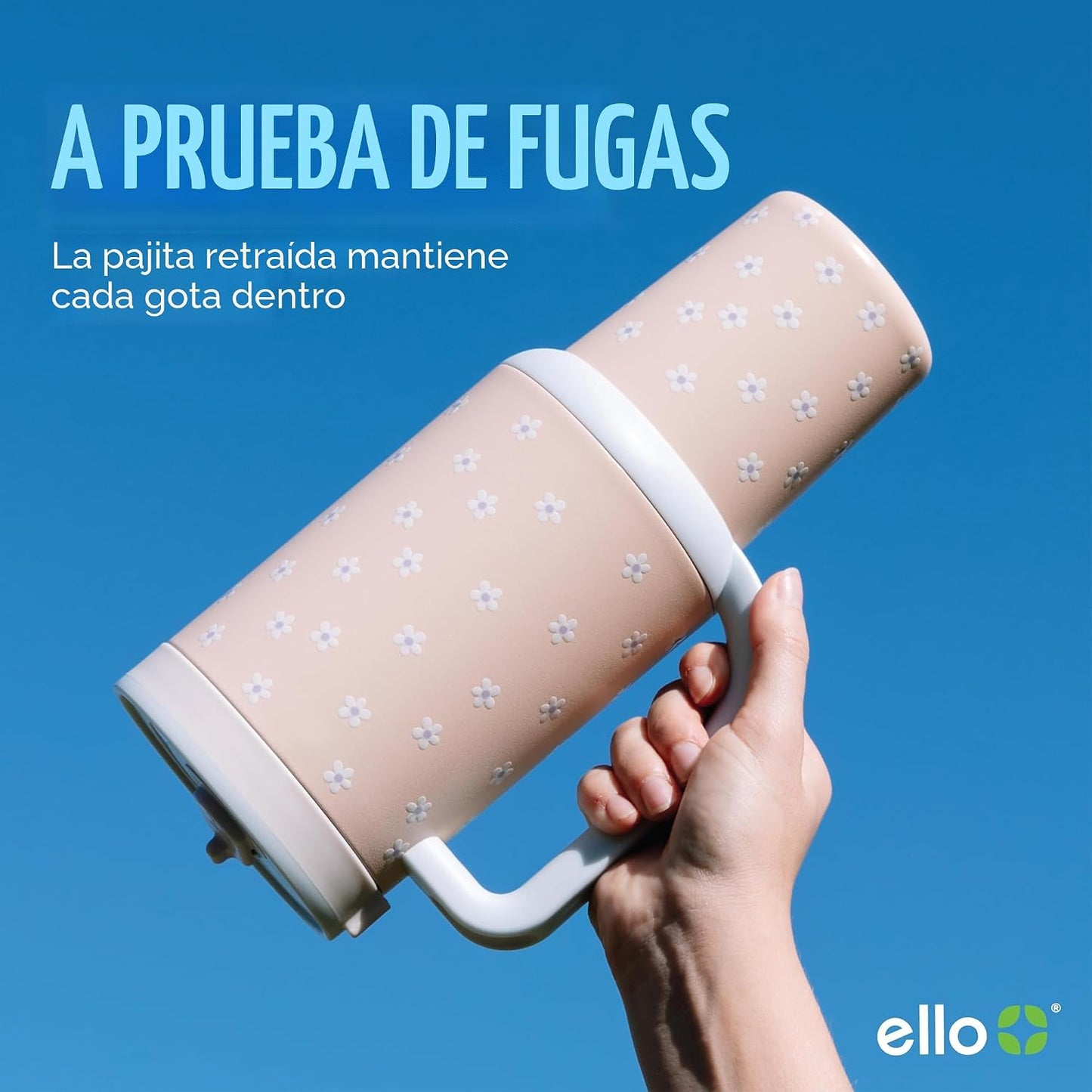 Ello Oasis - Vaso de 30 onzas con asa y pajita retráctil | Taza reutilizable de acero inoxidable aislada 100% a prueba de fugas, regalos para adolescentes, mujeres y hombres | Mantiene el frío durante