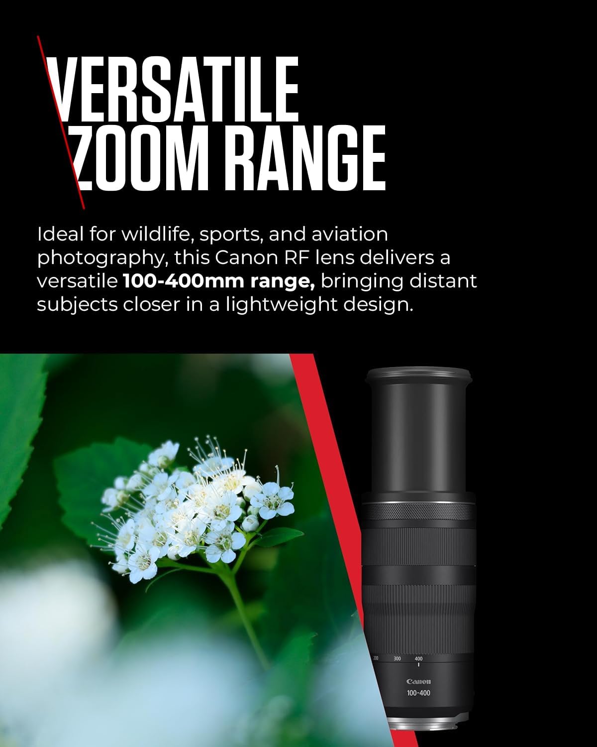 Canon RF 100-400mm F5.6-8 IS USM - Lens for Canon R System Camera Ideal for Wildlife Photography, Sports, Action, Aviation