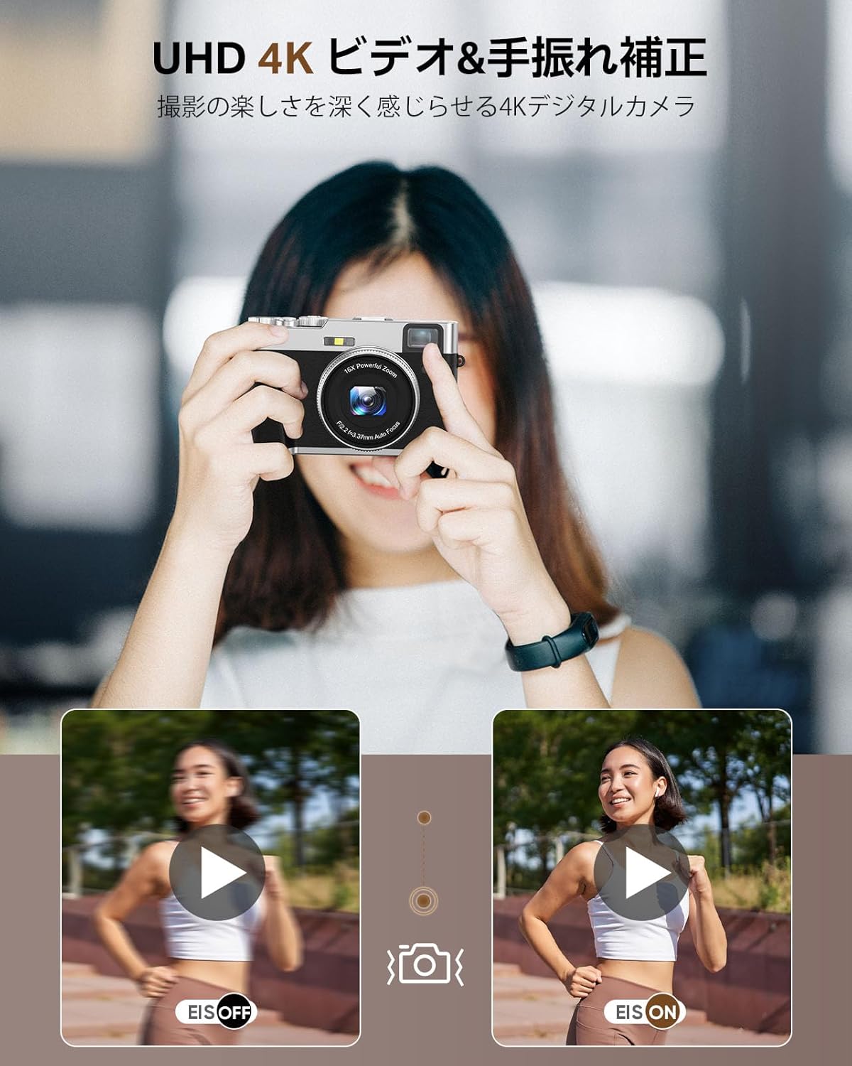 Oiadek 4K Digital Camera, Autofocus, 48 Megapixels, Vlog Camera, Digital Camera, Image Stabilization, Optical Finder, Mode Dial, 16x Zoom, LED Light, DSLR, Compact, 32GB Card Included, 2 Batteries