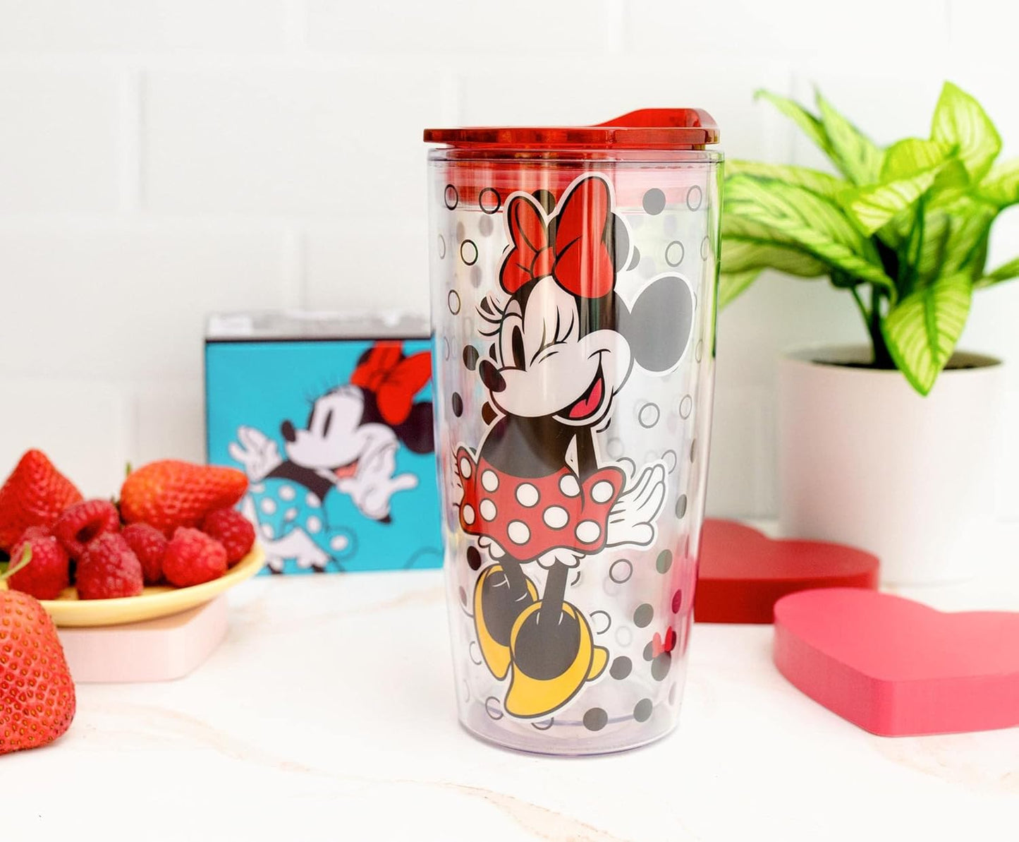 Disney Minnie Mouse - Vaso de viaje acrílico con tapa de cierre deslizante | Taza fría alta de carnaval para bebidas, jugo, limonada | Esenciales para el hogar y la cocina, bonitos regalos y coleccionables | Capacidad para 20 onzas