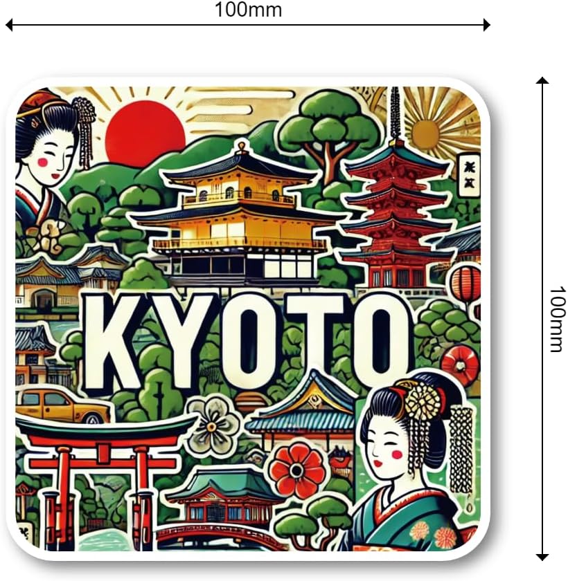 Kongashi Region Sticker Set, Design Set with Famous Places and Cultures of Osaka, Kyoto, Hyogo, Nara, Shiga, Wakayama, and Mie, Perfect for Travel and Tourism Souvenirs, Suitcase, Laptop, Water Bottle, Waterproof Vinyl Material, Kyoto