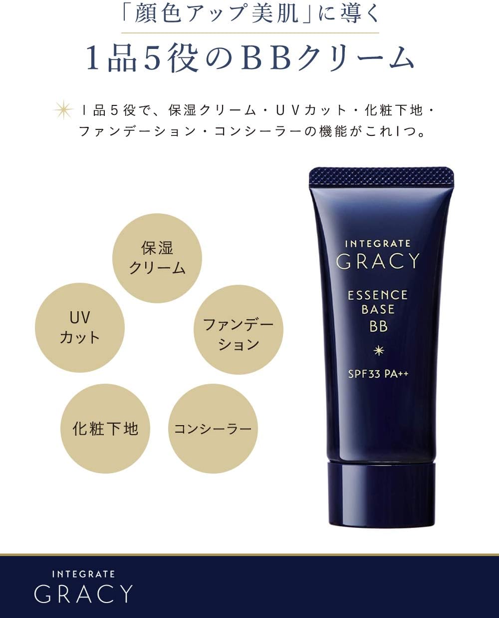 Shiseido Integrated Graicy Essence Base BB 1, Bright to Slightly Bright, SPF33, PA+++, 1.4 oz (40 g), Unscented, Pieces